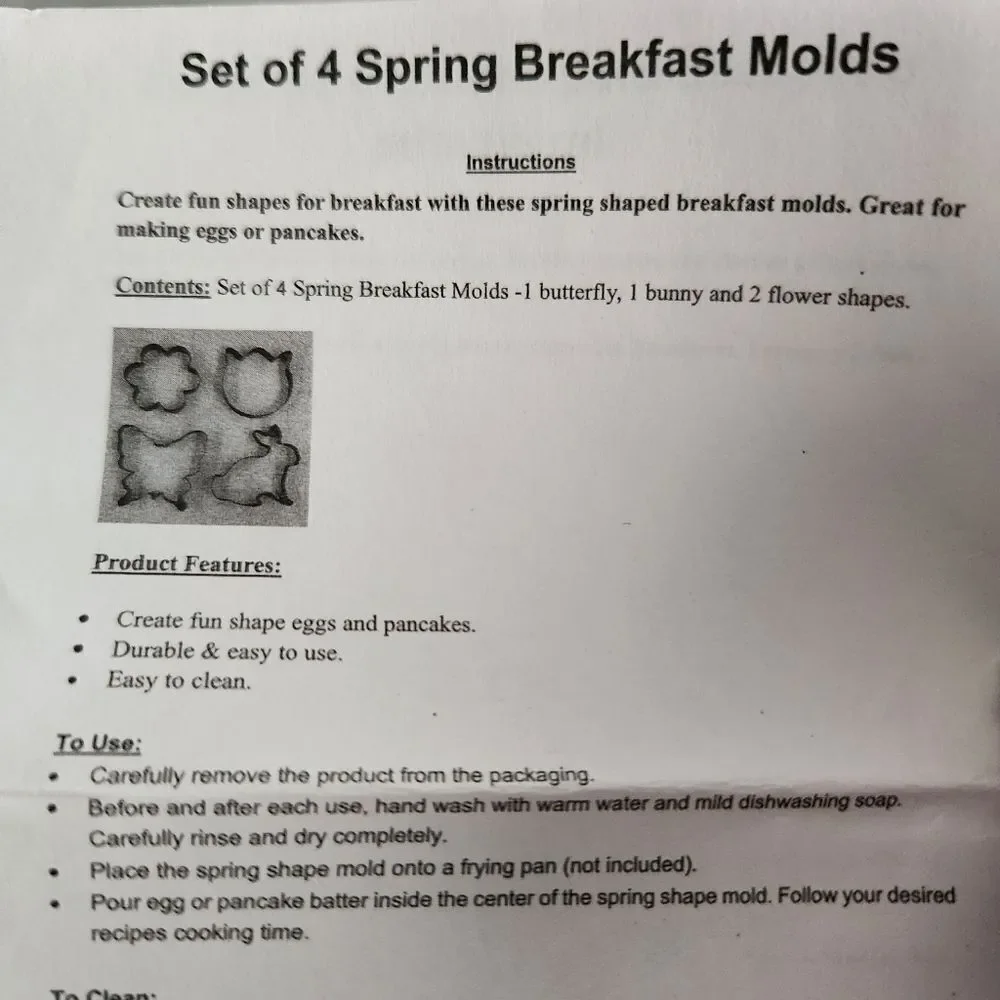 Avon Set of 4 Spring Breakfast Molds (2) Flower, Butterfly, Bunny NIB